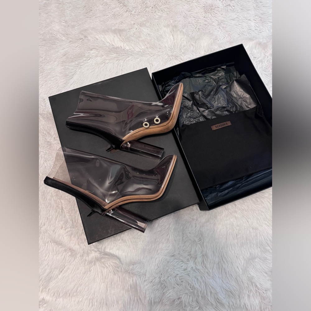 Authentic Yeezy season 3 smoke pvc ankle boot-plexi smoke heel